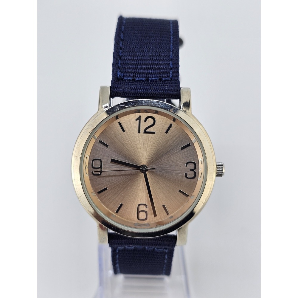 Unisex Analog Watch 38MM Gold Dial New Dark Blue Canvas Bands New Battery